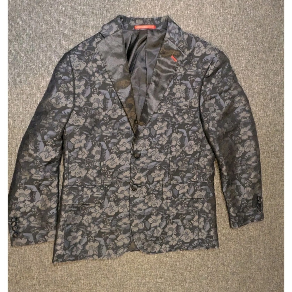 Lucky Brand Mens Floral Blazer Jacket 41R Black Grey Chore Casual Suit Coat